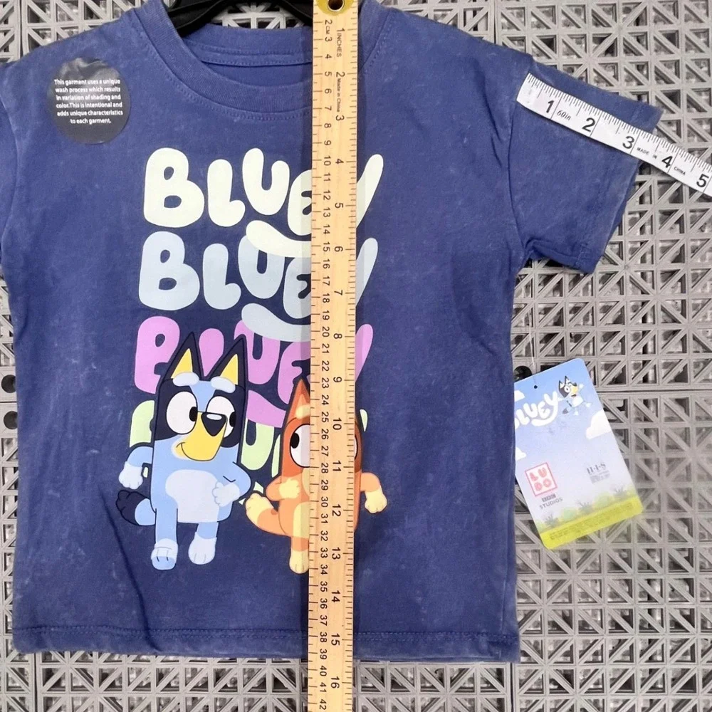 NWT Bluey Graphic T-Shirt Kids 3T Blue‎ Mineral Wash Bingo Short Sleeve Cartoon